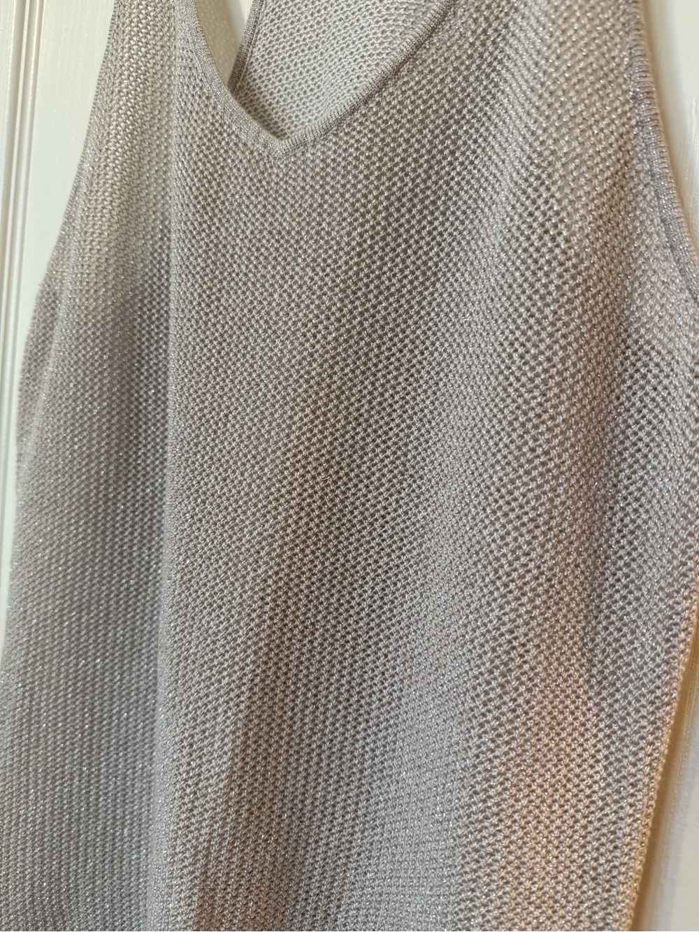 Cynthia Rowley Shimmer Knit V-Neck Tank in Light Silver-Beige - Picture 2 of 8